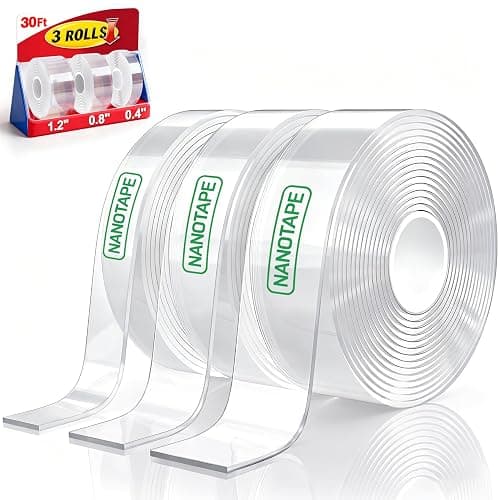 UGNEL 3 Rolls Double Sided Tape Heavy Duty - Total 30FT, Extra Strong Nano Tape Adhesive Strips Tape, Clear Mounting Tape Removable Two Sided Adhesive Tape for Walls, Posters, Rug, Picture Hanging - Image 1