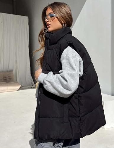 Zeagoo Puffer Vest Women Sleeveless Lightweight Quilted Jacket Stand Collar Zip Up Down with Pockets Winter Outerwear 2025 thumbnail 2
