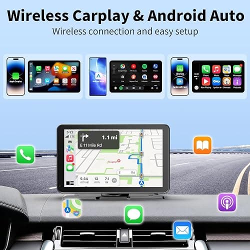 CarPlay Screen for Car, 9'' Wireless CarPlay & Android Auto - Smart Portable Touchscreen with Bluetooth/FM, Mirror Link, Voice Control, GPS Navigation, Hands-Free Calling, Plug & Play Car Play Screen thumbnail 2