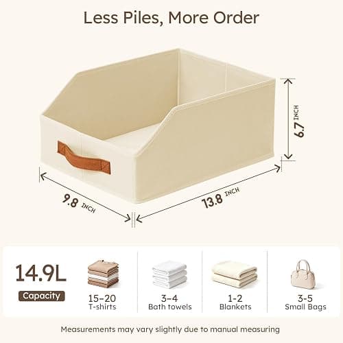 Homsorout Fabric Storage Bins for Organizing - 6 Pack Large Trapezoid Collapsible Storage Bins with Front Handle, Closet Organizers and Storage for Bedroom, Home Shelves, Small Spaces, Beige thumbnail 3