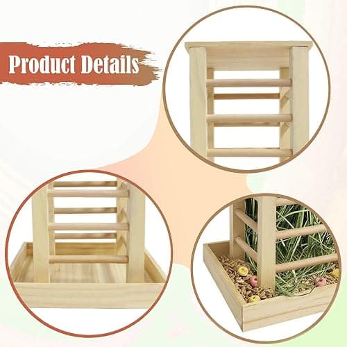 MFMEXUL Wooden Hay Feeder for Small Animals, Grass Stand, Multifunctional Freestanding Food Dispenser, Hay Rack for Rabbits thumbnail 6