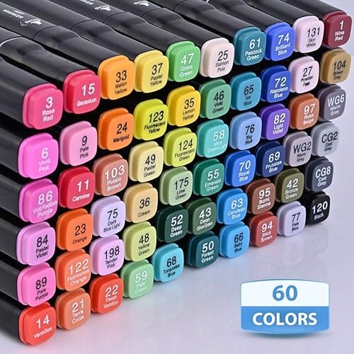 Dabo&Shobo 60 Color Alcohol Marker Pens, Bright Permanent Markers For Coloring, Markers For Adults Coloring Book, Wide Chisel And Fine Tip, Dual Tip Design Equipped with Black Suitcase thumbnail 7