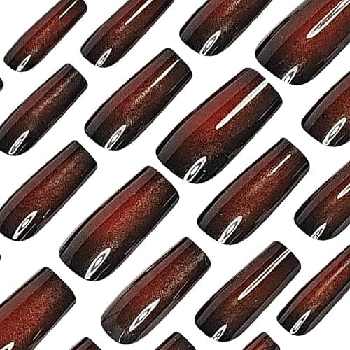 SINHOT Square Press on Nails Long - Goth Black & Red Ombre Gothic Style Squoval Nail Art, DIY Fake Nails with Glossy Glue on Nails, 24Pcs thumbnail 4