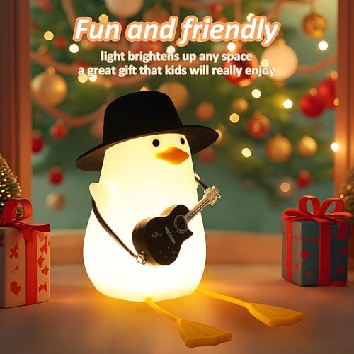 Anywin Duck Night Light, Squishy Duck Lamp, Silicone Bedside Light Up Funny Duck with Dimmer & Rechargeable. Birthday Gifts for Friends Women(Guitar Duck) thumbnail 5