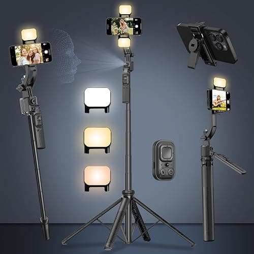 Auto Face Tracking Tripod for iPhone with Light 63” Selfie Stick Tripod Stand Follows Your Movement 360° Phone Camera Tripod with Wireless Remote for Content Creator Vlog Live Stream Video Recording - Image 1