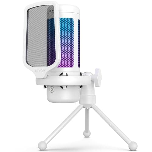 TONOR Gaming Microphone, RGB PC Microphone, Cardioid Condenser USB Mic with Adjustable Light Modes & Brightness, Quick Mute, Gain Control, for LiveStreaming, Recording, PS4/5, Mac, TC310 White - Image 1