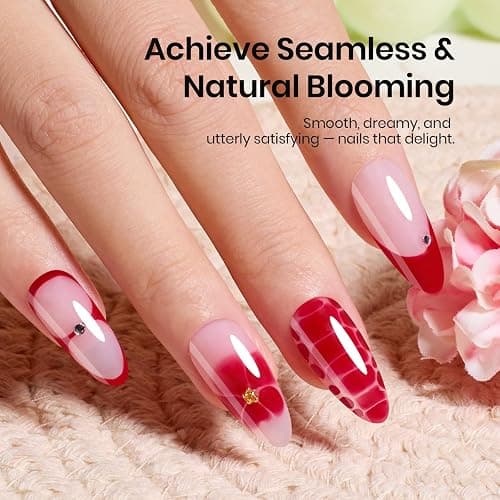 Beetles Blooming Gel Nail Polish Kit - Hema Free Clear Blooming Gel with Red Nail Polish & Nail Art Brush, Soak Off UV/LED for Flower Marble Watercolor Nail Designs DIY Gift Set thumbnail 2