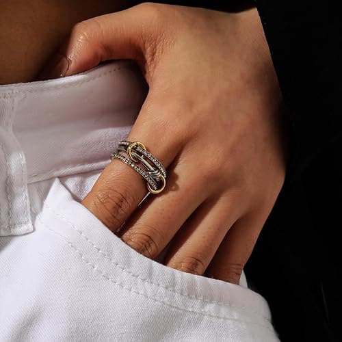 Episkeyk Gold Stackable Rings for Women Non Tarnish 18k Gold Plated Cubic Zirconia Rings Statement Multi Ring Mixed Metals Stack Jewelry Gifts thumbnail 3