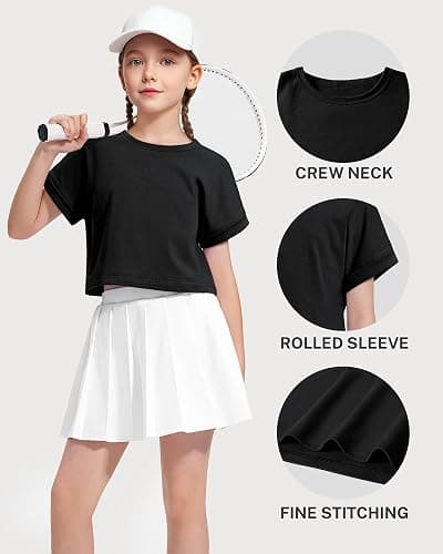NUMYEAN Girls Crop Tops Short Sleeve T-Shirts for Girl Crew Neck Basic Tee Size 7-14 Years thumbnail 4