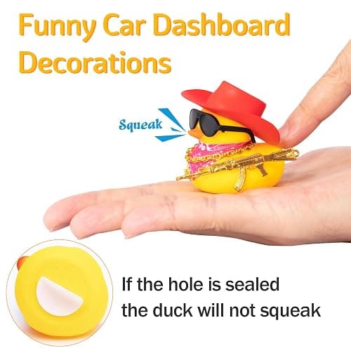 wonuu Rubber Duck Car Ornaments Duck Car Dashboard Decorations for Cool Car Accessories with Cowboy Hat Necklace and Sunglasses, A_Black Cowboy hat thumbnail 6