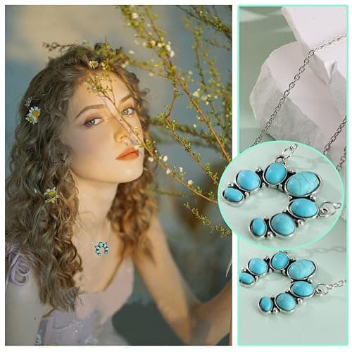 WAINIS 6PCS Western Necklaces for Women Layered Navajo Pearl Necklace Turquoise Cow Lightning Horseshoe Pendant Necklace Cowgirl Boho Set thumbnail 4