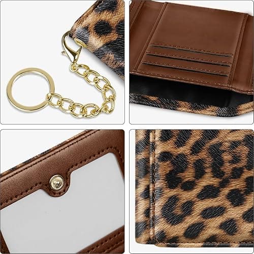 Simikol Trifold Womens Wallet Small Slim RFID Blocking Card Wallet Cute Credit Card Holder Leather Mini Purse with Cash Pocket 7 Card Slots ID Window, Leopard thumbnail 4
