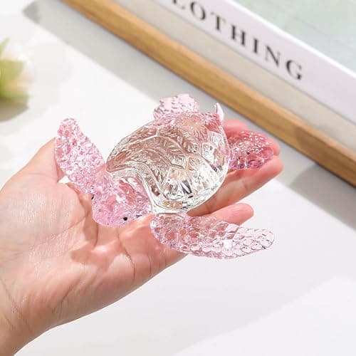 Movdyka Crystal Pink Sea Turtle Decor Gifts for Women, Sea Turtles Statue Blown Art Glass Animals Sculpture Collection Figurine Home Decor, Paperweight Birthday Present for Best Frien thumbnail 2