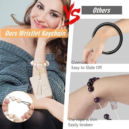 KNGITRYI Wallet Keychain Wristlet for Women,Slim RFID Credit Card Holder Purse Tassel Keychain Bangle Key Ring for Men Women thumbnail 5
