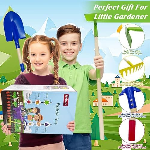 Qtioucp Kids Gardening Tools Outdoor Toys Set Backyard Play with Wheelbarrow Educational STEM Learning Pretend Toys Outdoor Indoor for Toddlers Kids Boys Girls (Red Wheelbarrow Set) thumbnail 6