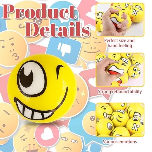 30 Pcs Face Stress Balls,2.5 Inch Funny Face Squeeze Balls,Emotion Squeeze Foam Balls,Foam Soft PU Balls for Hand Wrist Stress Reliefs Finger Exercise thumbnail 4