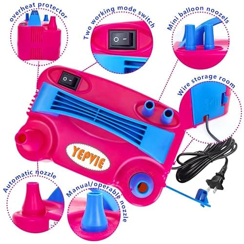 YEPVIE Electric Balloon Pump, Portable 2 Modes Balloon Blower Machine with 14 Balloon Arch Kits, Air Pump for Balloon, Balloon Inflator for Party Decoration thumbnail 9