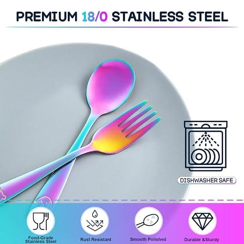 VITEVER 10 Pack Toddler Utensils, Stainless Steel Rainbow Silverware Set for Kids, Children Safe Cutlery Set Includes Forks and Spoons - Dishwasher Safe thumbnail 4