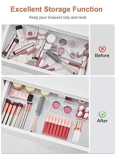 SMARTAKE 30-Piece Drawer Organizer with Non-Slip Silicone Pads, 7-Size Desk Drawer Organizer Trays Storage Tray for Makeup, Jewelries, Utensils in Bedroom Dresser, Office and Kitchen (Clear) thumbnail 4