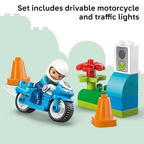 LEGO DUPLO Town Blue Police Motorcycle Building Toy for Toddlers - Pretend Play Set & Learning Toy for Boys & Girls, Ages 2+ - Building Blocks for Motor Skills Practice - Gift for Birthdays - 10471 thumbnail 4
