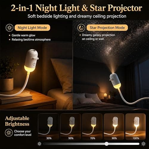 Galaxy Starry Sky Night Light Projector, 2-in-1 Portable with 12 Projection Films, 360° Adjustable Brightness Control Eye‑Caring LED Night Light for Kids Adults Bedroom Home Ceiling Car Decor Gift thumbnail 4