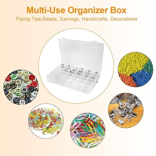 2 Pack Piping Tip Organizer Box, 36 Grids Storage Container with Adjustable Dividers, Made with Clear Plastics, Compartment Container for Cake Decorating Tools, Baking Tools, Jewelry, Beads and Crafts thumbnail 6