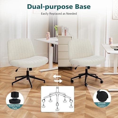 OLIXIS Criss Cross Chair with Wheels Wide Cross Legged Office Desk Vanity Chair Comfy Fabric Armless Adjustable Swivel for Home Computer Task Fabric Beige thumbnail 5