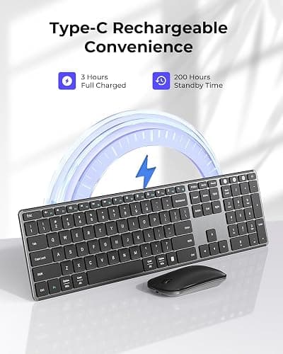seenda Wireless Bluetooth Keyboard and Mouse Combo (USB + Dual BT), SKM64-3 Multi-Device Rechargeable Slim Keyboard and Mouse, Compatible for Win 7/8/10, MacBook Pro/Air, iPad, Tablet - Black Gray thumbnail 3