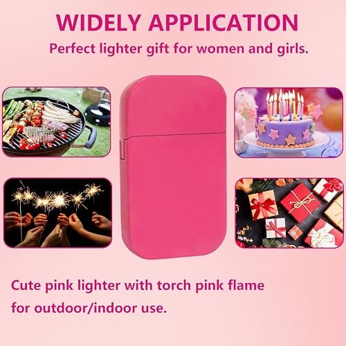 Torch Lighter, Pink Flame Lighter, Cute Pink Glitter Torch Windproof Cool Lighter, Metal Refillable Butane Lighter, Outdoor, Indoor, Camping, Candle, Birthday, Gift (Without Butane) thumbnail 6