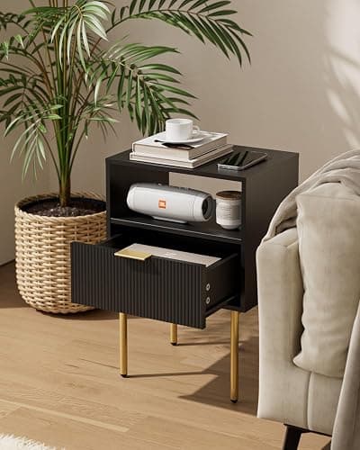 Aienvey Night Stand, Modern Nightstand with Drawers, Bedside Table, Gold Small Side Table for Bedroom, Living Room End Table (1 Drawer, Black Stripe) - Black Stripe - 1 Drawer thumbnail 5