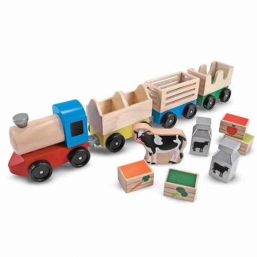 Melissa & Doug Wooden Farm Train Set - Classic Wooden Toy (3 Linking Cars) thumbnail 4