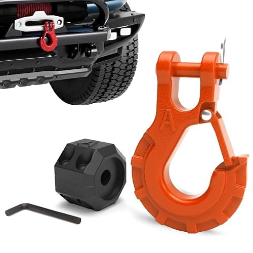 AMBULL 3/8" Winch Hook & Winch Cable Hook Stopper Sets, Heavy Duty Grade 70 Forged Steel Recovery Hook with Safety Latch, Included Allen Wrench,Max 37,478 Lbs, Orange - Image 1
