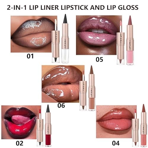 Clear Gloss and Lip Liner Lip Combo, Lip Combo Sets for Black Women, High Pigmented Plumping Lipgloss Kit ,Long Lasting Lipstick Lip Combo Set Lip Kit with Lip Liner and Gloss #1 Clear moisturizing thumbnail 4
