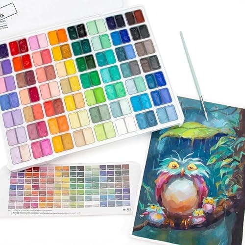 ARTFLY HIMI Gouache Farben Set, 112 Farben x 12 ml, Einzigartiges Twin-Jelly-Cup-Design in einer Tragetasche Perfekt für Künstler, Studenten, Gouache Undurchsichtige (Weiß) thumbnail 6