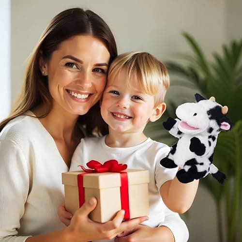 Animal Hand Puppets 11 Inch Sea Turtle Plush Dinosaur Animals Hand Puppet Toys Role-Play Toy Puppets for Kids Storytelling Imaginative Pretend Play Teaching Preschool(Cow) thumbnail 5