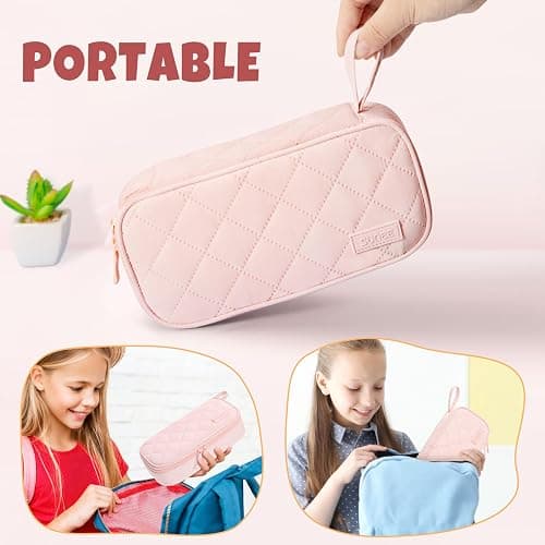 SUNEE Cute Pencil Case, Large Capacity Pencil Pouch Aesthetic Zipper Pencil Bag, Big Storage Pen Organizer for Stationery, Soft Quilted Pencil Box Back to School Supplies for Teen Girls Boys,Soft Pink thumbnail 8