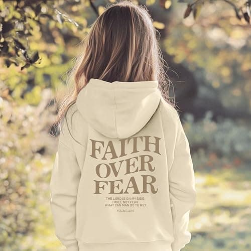 KEEVICI Cute Christian Graphic Hoodies For Girls Faith Over Fear Hoodie Kids Jesus Sweatshirt Religious Bible Verse Pullover thumbnail 3