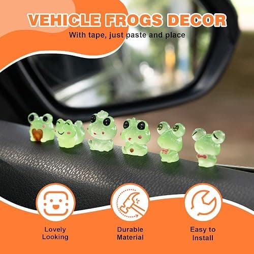 Rislobx Luminous Frog Car Dashboard Decor, 6PCS Fun Frog Car Dash Decorations Car Rear View Mirror Ornament Interior Accessories for Home Office thumbnail 4