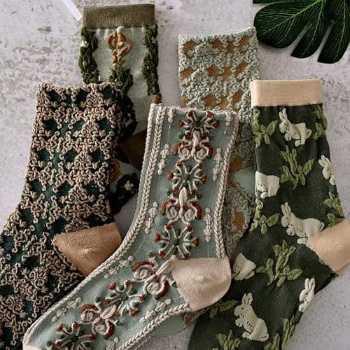 BOFAYS 5 Pairs Womens Floral Cute Socks Vintage Embroidered Plant Socks for Women Teens Cotton Cozy Ankle Sock thumbnail 2