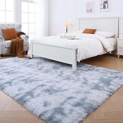 Fluffyrug 5x7 Bedroom Rugs: Shag Rug for Bedroom - Area Rug 5x7 Grey Plush Fuzzy Soft Carpet (Tie-Dyed Light Gray, 5x7 Feet) - Image 1