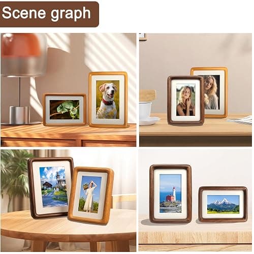RRQKMBO 4x6 Natural Dark Walnut Solid Wood Picture Frames, Hand Make Crafted Original Wood Frame with Mat to 3x5,Rounded Edge Wooden Photo Frame, For TableTop and Wall Decoration thumbnail 8