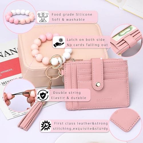 BAOSIWA Silicone Bracelet Keychain Wallet for Women Wristlet Card Holder Slim RFID Wallet with Zipper Pocket thumbnail 3