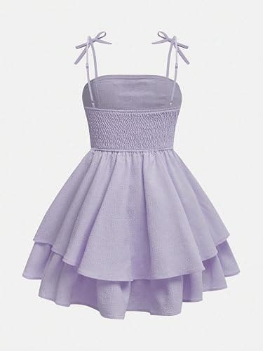 RoseSeek Girl's Flowy Cami Dress Ruched Sleeveless Pink Layered Ruffle Kawaii Short Smocked Summer Dresses thumbnail 3