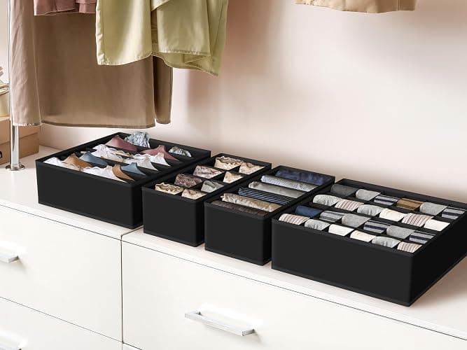 Simple Houseware 4-Pack Drawer Organizer Set - Closet Dividers for Underwear, Socks, Bras, Scarves, Ties - Foldable Non-Woven Storage Boxes, Black thumbnail 7