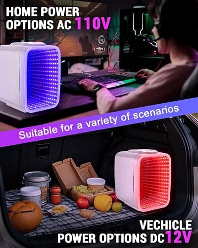 FANSEXPERT Mini Fridge, 4 Liter/6 Cans Small Refrigerator With Dimmable LED Light,AC/DC Portable Mini Cooler and Warmer, Gaming Small Fridge for Bedroom,Office,Gaming Room and Car (White) thumbnail 5