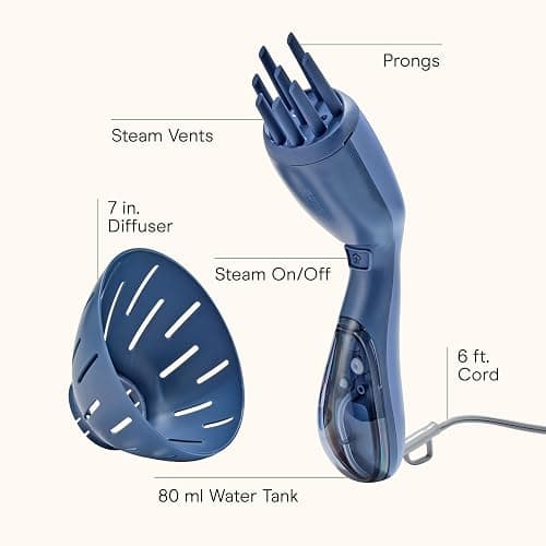 Infiniti PRO by CONAIR Steam Therapy Hair Steamer, Portable Styling Tool with 7-Inch Diffuser Attachment, 30-Second Heat-Up, Penetrating Steam for Detangling, Reshaping, and Volumizing Curls, Blue thumbnail 2