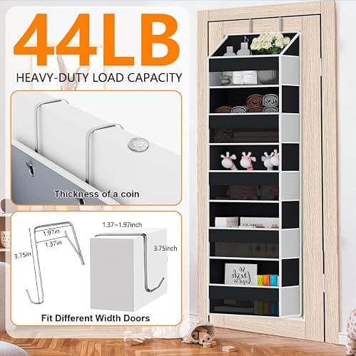 Over Door Organizer - Over The Door Storage Organizer with 5 Large Pockets & 10 Mesh Side Compartments - Heavy-Duty Hanging Storage for Bathroom, Bedroom & Nursery - Room Organizer Solution - Black thumbnail 5