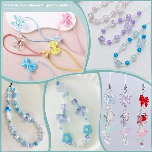 TINKRSTUFF Assorted 400-450PCS Acrylic Beads For Bracelet Making, Flower Bow Butterfly Candy Gummy Bear Kawaii Aesthetic Bead, Cute Beads For Jewelry Making DIY Necklace Keychain Phone Charm(6 Colors) thumbnail 6