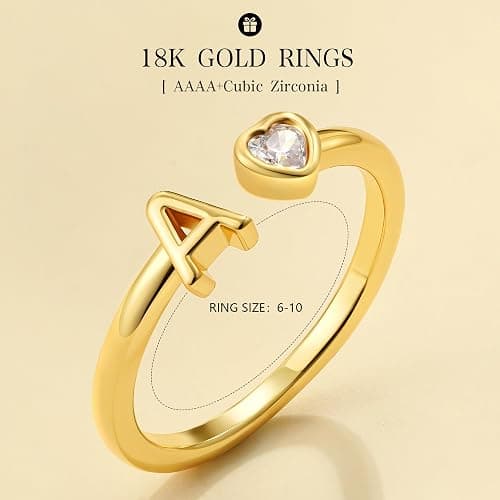 C-leen Christmas Gifts for Grandkids Teens Girls - 18K Gold Plated Adjustable Initial Rings for Women Girls Dainty Gold Rings Christmas Gifts for Women Teen Girl Trendy Stuff thumbnail 5