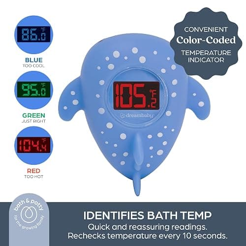 Dreambaby Whale Shark USB Rechargeable Baby Bath Thermometer - Instant Read, Digital Room and Baby Bathtub Water Fun Floating Toy - Newborn Must-Have thumbnail 3